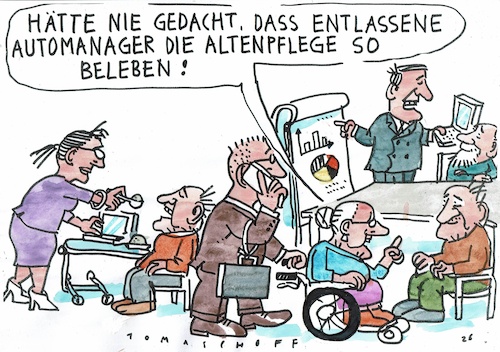 Cartoon: Manager (medium) by Jan Tomaschoff tagged autos,krise,manager,entlassungen,fachkräftemangel,pflege,autos,krise,manager,entlassungen,fachkräftemangel,pflege