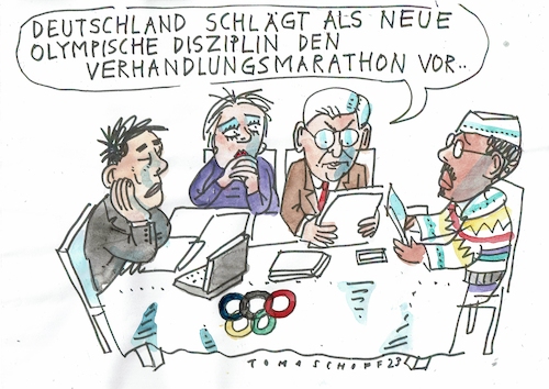 Cartoon: Marathon (medium) by Jan Tomaschoff tagged ampel,koaltion,verhandlungsmarathon,ampel,koaltion,verhandlungsmarathon
