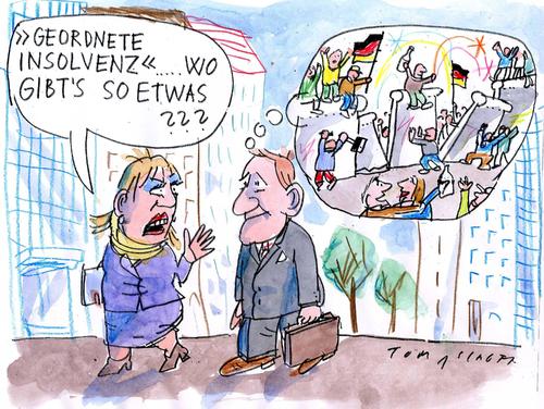 Cartoon: Mauerfall (medium) by Jan Tomaschoff tagged mauerfall,ddr,wiedervereinigung,insolvenz