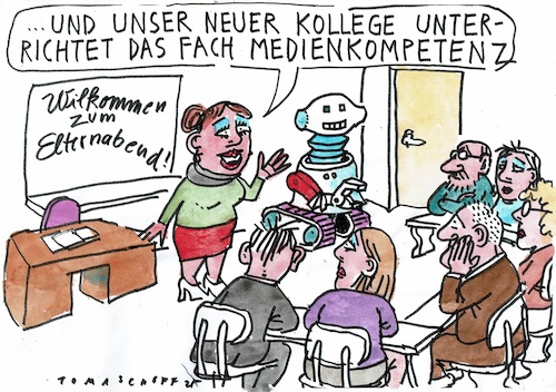 Cartoon: Medien (medium) by Jan Tomaschoff tagged schule,medien,roboter,schule,medien,roboter