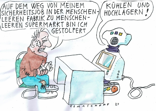 Cartoon: menschenleer (medium) by Jan Tomaschoff tagged gesundheit,arzt,zuwendung,beziehung,roboter,gesundheit,arzt,zuwendung,beziehung,roboter