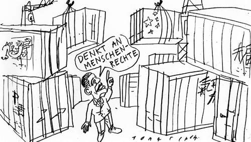 Cartoon: Menschenrechte (medium) by Jan Tomaschoff tagged obama,china