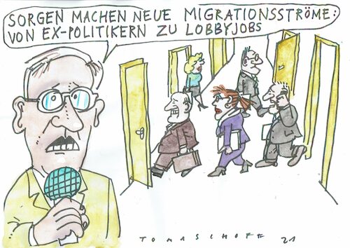 Cartoon: Migration (medium) by Jan Tomaschoff tagged politiker,posten,lobby,karriere,politiker,posten,lobby,karriere