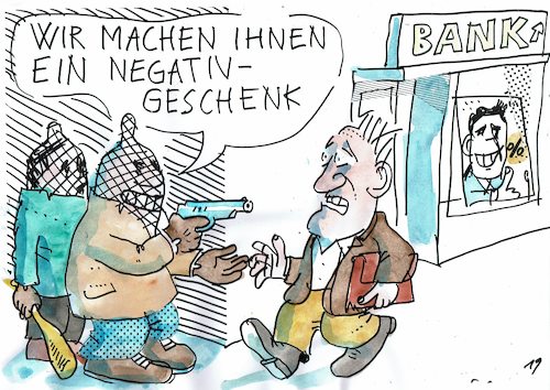 Cartoon: Negativ (medium) by Jan Tomaschoff tagged zinsen,negativzinsen,banken,zinsen,negativzinsen,banken