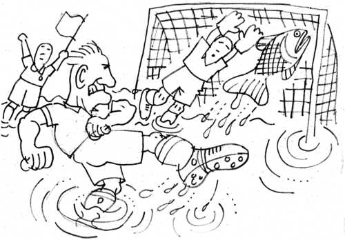 Cartoon: Netz (medium) by Jan Tomaschoff tagged sport,fußball,fisch,netz,fussball,torwart,sport,fußball,fisch,netz,fussball,torwart