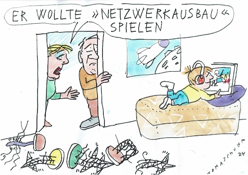 Cartoon: Netzwerkausbau (medium) by Jan Tomaschoff tagged energie,wende,netzausbau,energie,wende,netzausbau