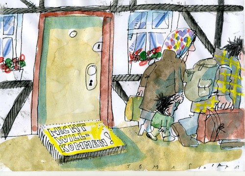 Cartoon: Nicht willkommen (medium) by Jan Tomaschoff tagged migratione,fremdenangst,fremdenhass,migratione,fremdenangst,fremdenhass