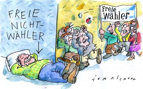Cartoon: Nichtwähler (medium) by Jan Tomaschoff tagged freie,wähler,nichtwähler,demographie,wahlen,wahlbeteiligung,wählerwanderung