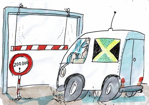 Cartoon: Obergrenze (medium) by Jan Tomaschoff tagged migration,obergrenze,jamaica,koalition,migration,obergrenze,jamaica,koalition