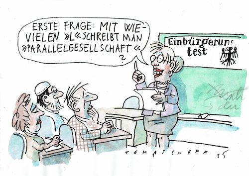 Cartoon: parallel (medium) by Jan Tomaschoff tagged integration,einwanderung,sprache,integration,einwanderung,sprache