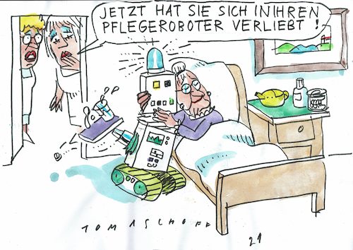 Cartoon: Pflege (medium) by Jan Tomaschoff tagged pflegenotstand,fachkräftemangel,roboter,pflegenotstand,fachkräftemangel,roboter