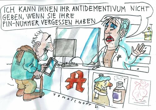 Cartoon: PIN (medium) by Jan Tomaschoff tagged erezept,demenz,pin,erezept,demenz,pin