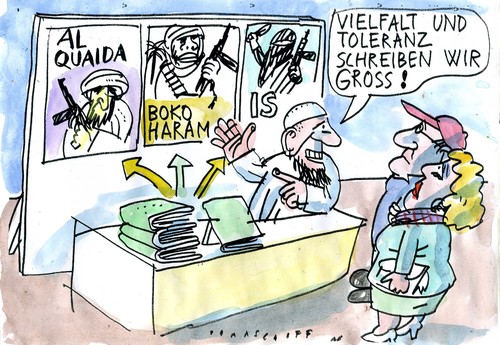Cartoon: Pluralismus (medium) by Jan Tomaschoff tagged terror,islamismus,toleranz,terror,islamismus,toleranz