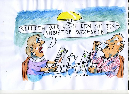 Cartoon: Politikanbieter (medium) by Jan Tomaschoff tagged wechsel,verdrossenheit,wechsel,verdrossenheit