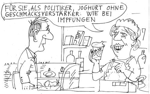 Cartoon: Politiker (medium) by Jan Tomaschoff tagged politiker,lebensmittel,geschmacksverstärker,impfung,h1n1