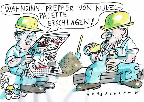 Cartoon: Prepper (medium) by Jan Tomaschoff tagged prepper,hamstern,vorräte,prepper,hamstern,vorräte