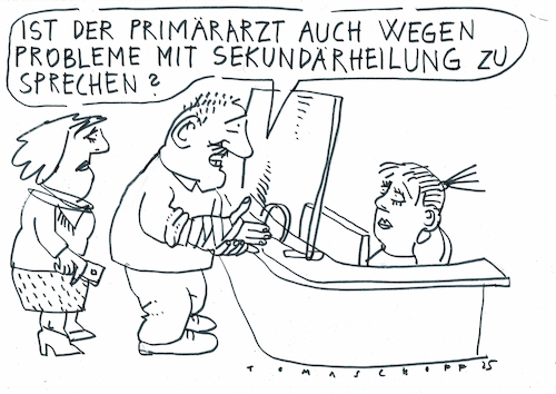 Cartoon: primär (medium) by Jan Tomaschoff tagged gesundheit,primärarzt,wundheilung,gesundheit,primärarzt,wundheilung
