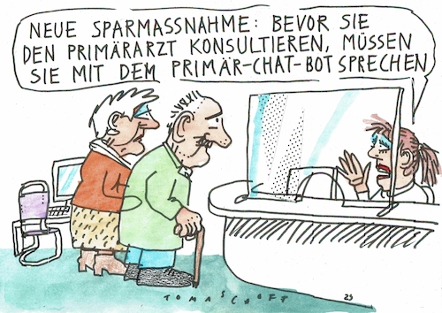 Cartoon: primär (medium) by Jan Tomaschoff tagged gesundheit,hausarzt,primärarzt,ki,gesundheit,hausarzt,primärarzt,ki