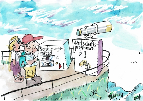 Cartoon: Prognosen (medium) by Jan Tomaschoff tagged wirtschaft,flaute,krise,wirtschaft,flaute,krise