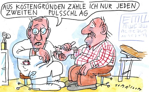 Cartoon: puls (medium) by Jan Tomaschoff tagged puls,gesundheit,krankenkasse,sparen,patient,puls,gesundheit,krankenkasse,sparen,patient