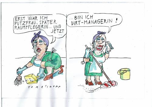 Cartoon: Putzfrau (medium) by Jan Tomaschoff tagged jpobs,sprache,lüge,jpobs,sprache,lüge