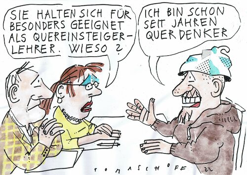 Cartoon: quer (medium) by Jan Tomaschoff tagged lehrer,lehrermangel,querdenler,lehrer,lehrermangel,querdenler
