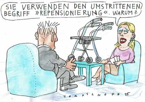 Cartoon: Repensionierung (medium) by Jan Tomaschoff tagged renten,finanzen,demografie,renten,finanzen,demografie