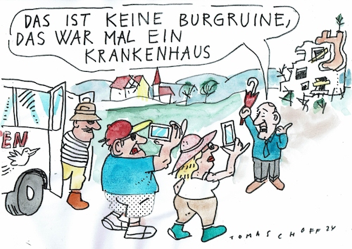 Cartoon: Ruine (medium) by Jan Tomaschoff tagged gesundheit,krankenhaus,sparen,gesundheit,krankenhaus,sparen