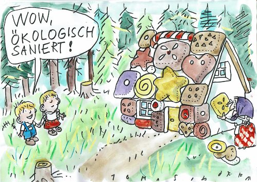 Cartoon: saniert (medium) by Jan Tomaschoff tagged umwelt,bauen,isolierung,sanierung,umwelt,bauen,isolierung,sanierung