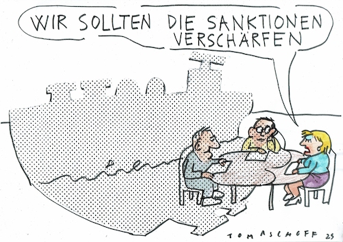 Cartoon: Sanktionen (medium) by Jan Tomaschoff tagged russland,ukraine,sanktionen,schattenflotte,russland,ukraine,sanktionen,schattenflotte