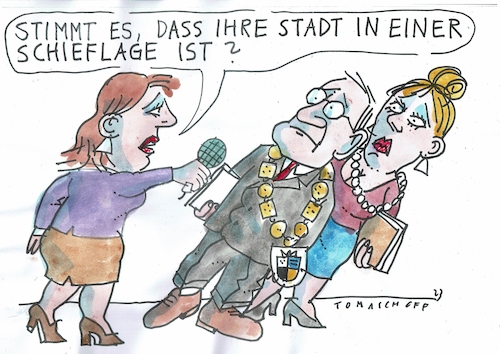 Cartoon: Schieflage (medium) by Jan Tomaschoff tagged finanzen,schulden,städte,finanzen,schulden,städte