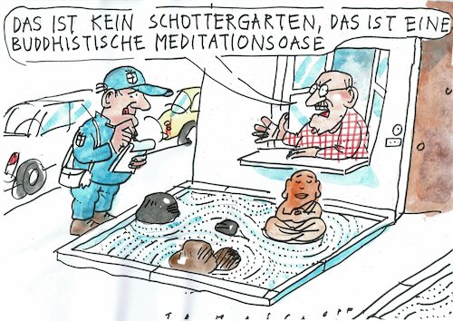 Cartoon: Schottergarten (medium) by Jan Tomaschoff tagged mwelt,stadt,schottergarten,pflanzen,mwelt,stadt,schottergarten,pflanzen