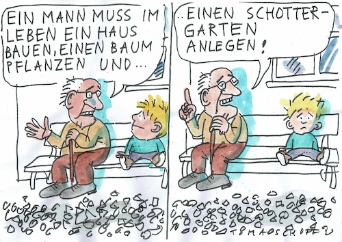 Cartoon: Schottergarten (medium) by Jan Tomaschoff tagged lebensplan,natur,schottergarten,versiegelung,lebensplan,natur,schottergarten,versiegelung