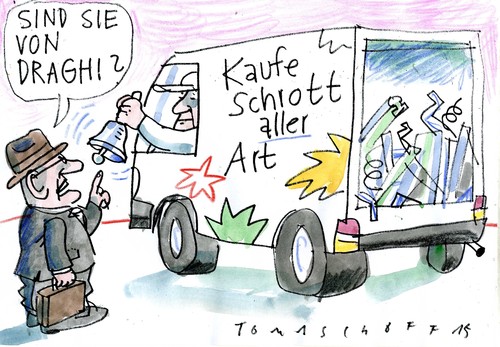 Cartoon: Schrottanleihen (medium) by Jan Tomaschoff tagged euro,ezb,draghi,euro,ezb,draghi