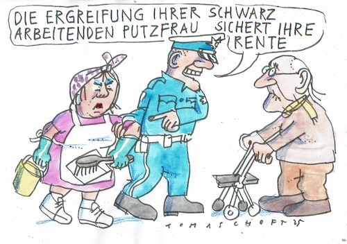 Cartoon: Schwarzarbeit (medium) by Jan Tomaschoff tagged rente,staatsschulden,schwarzarbeit,rente,staatsschulden,schwarzarbeit