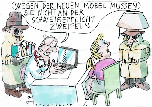 Cartoon: Schweigepflicht (medium) by Jan Tomaschoff tagged arzt,psychologe,geistlicher,schweigepflicht,geheimdienst,arzt,psychologe,geistlicher,schweigepflicht,geheimdienst