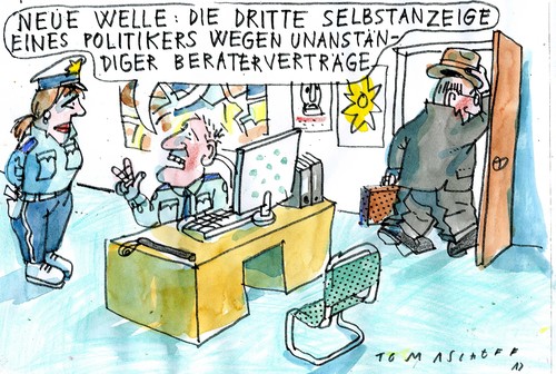 Cartoon: Selbstanzeige (medium) by Jan Tomaschoff tagged interessenkonflikte,lobby,interessenkonflikte,lobby