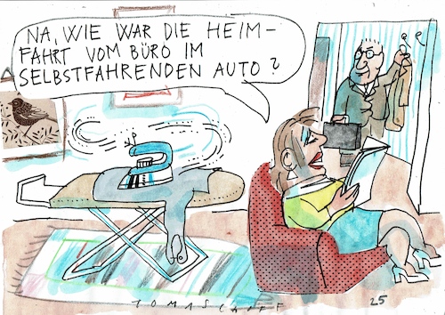 Cartoon: selbstfahrend (medium) by Jan Tomaschoff tagged technik,roboter,ki,selbstfahrendes,auto,technik,roboter,ki,selbstfahrendes,auto