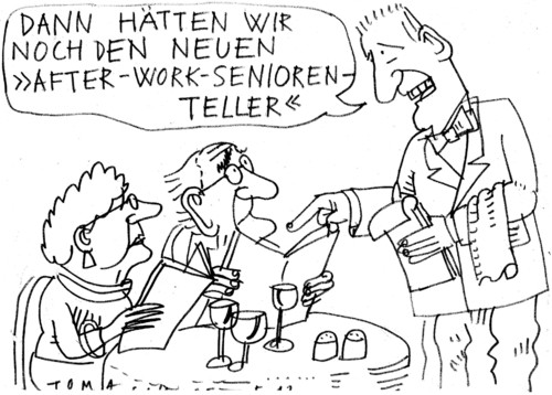 Cartoon: Senioren (medium) by Jan Tomaschoff tagged rentner,alte,rentner,alter,alte,senioren,generationen,restaurant,alt
