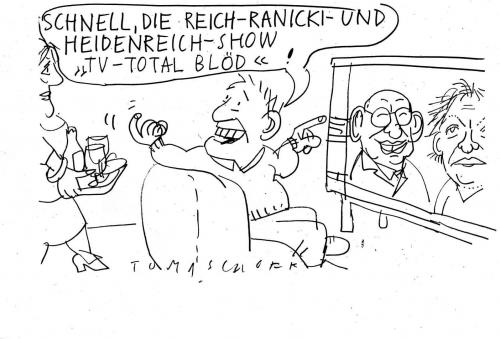 Cartoon: Show (medium) by Jan Tomaschoff tagged elke,heidenreich,marcel,reich,ranicki,tv