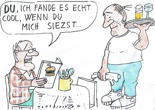 Cartoon: Siezen (medium) by Jan Tomaschoff tagged duzwn,siezen,gastronomie,duzwn,siezen,gastronomie