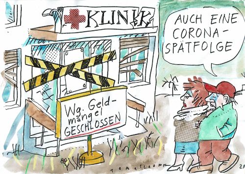 Cartoon: Spätfolge (medium) by Jan Tomaschoff tagged corona,krankenhaus,geldmangel,corona,krankenhaus,geldmangel