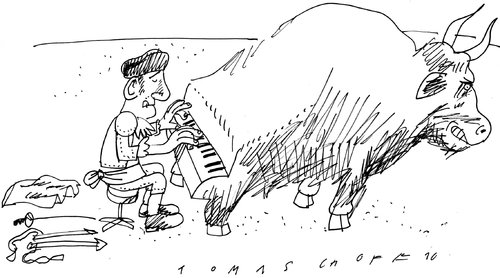 Cartoon: Spanish Music (medium) by Jan Tomaschoff tagged music,spain,musik,spanien,bulle,stier,stierkampf,tradition,kultur,piano,klavier,tierschutz