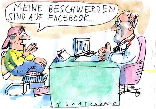 Cartoon: Sprechstunde (medium) by Jan Tomaschoff tagged gesundheit,facebook,krankheit,arzt,arzt,krankheit,facebook,gesundheit,sucht