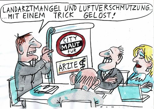 Cartoon: Stadt Land Ärzte (medium) by Jan Tomaschoff tagged landarztmangel,autos,luftverschmutzung,landarztmangel,autos,luftverschmutzung