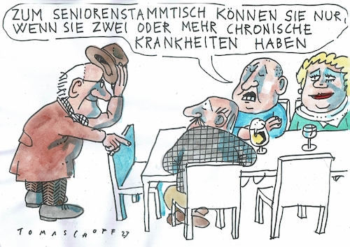 Cartoon: Stammtisch (medium) by Jan Tomaschoff tagged senioren,krankheiten,senioren,krankheiten
