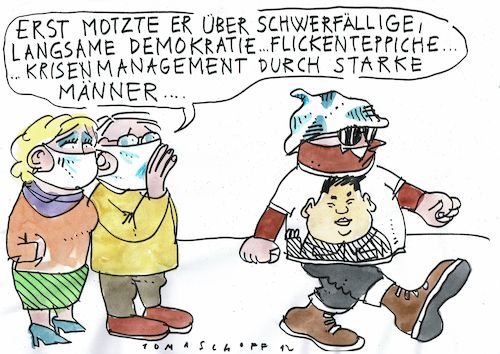 Cartoon: starker Mann (medium) by Jan Tomaschoff tagged corona,demokratie,autorität,corona,demokratie,autorität