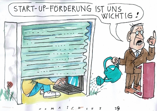 Cartoon: start up (medium) by Jan Tomaschoff tagged wirtschaft,subvention,innovation,startup,wirtschaft,subvention,innovation,startup