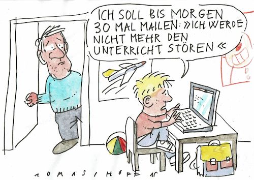 Cartoon: Strafe (medium) by Jan Tomaschoff tagged schule,pc,digtalunterricht,corona,schule,pc,digtalunterricht,corona