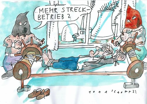 Cartoon: Streskbetrieb (medium) by Jan Tomaschoff tagged kernkraft,streckbetrieb,habeck,kernkraft,streckbetrieb,habeck